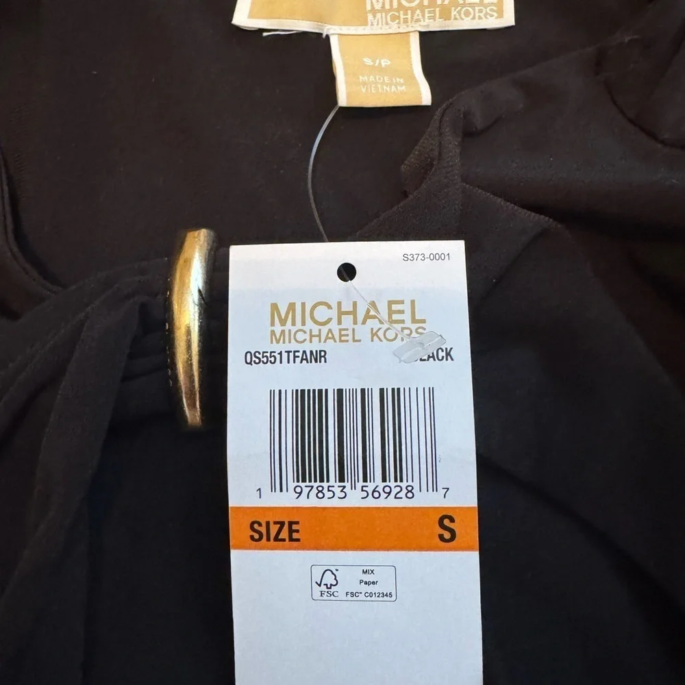 NWT Michael Kors Black Women’s Twist Keyhole Front Blouse Black Petite Small